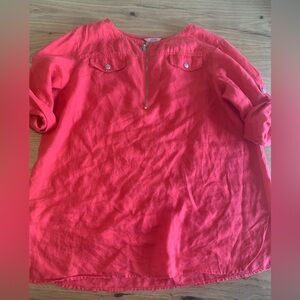 Ellen Tracy 1/4 Zip 3/4 Sleeve Linen Tunic Red‎ Women’s XL Preloved